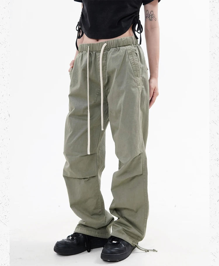 knee fold baggy pants unisex casual elastic waist straight trousers streetwear fashion drawstring women men hip hop y2k joggers unique joggers style 1269