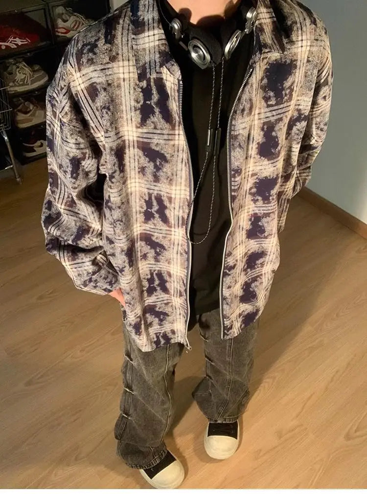 Autumn and Winter 2024 New Smudged Design Y2K Zipper Shirt Men's Korean Handsome Personality