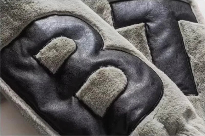 Street Lamb Wool Jacket Mens 2024 Winter Stand Collar Letter Patchwork College Parkas Fleece Warm New Thickening Couple Coats