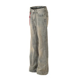 red chain pendant washed vintage jeans men women streetwear fashion hip hop loose casual wide leg denim jeans pants trousers unique jeans style 1471