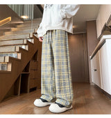 mens plaid pants baggy winter trendy fleece loose straight wide leg mopping trousers unisex thick velvet warm long pants unique default style 1114