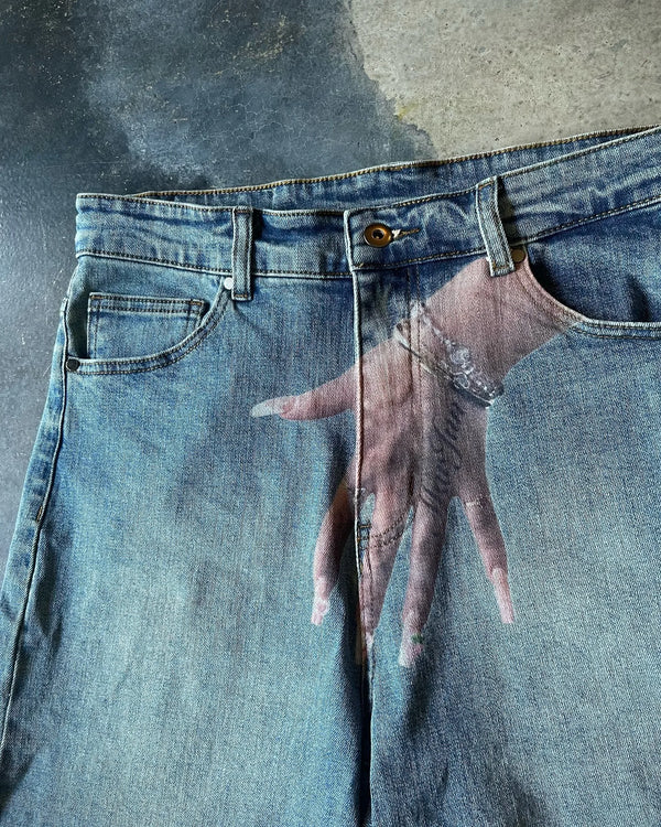 harajuku y2k shorts pants mens blue baggy hand print retro denim gym short pant gothic sweatpants basketball shorts men clothing urban active pants