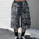 streetwear west coast full print floral over knee shorts for men summer patchwork wide leg baggy five points pants oversized casual urban shorts