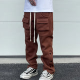 mens high street loose fit elastic waist pants winter warm fleece pants bottons hip hop drawstring sportwear sweatpants joggers sporty tapered joggers