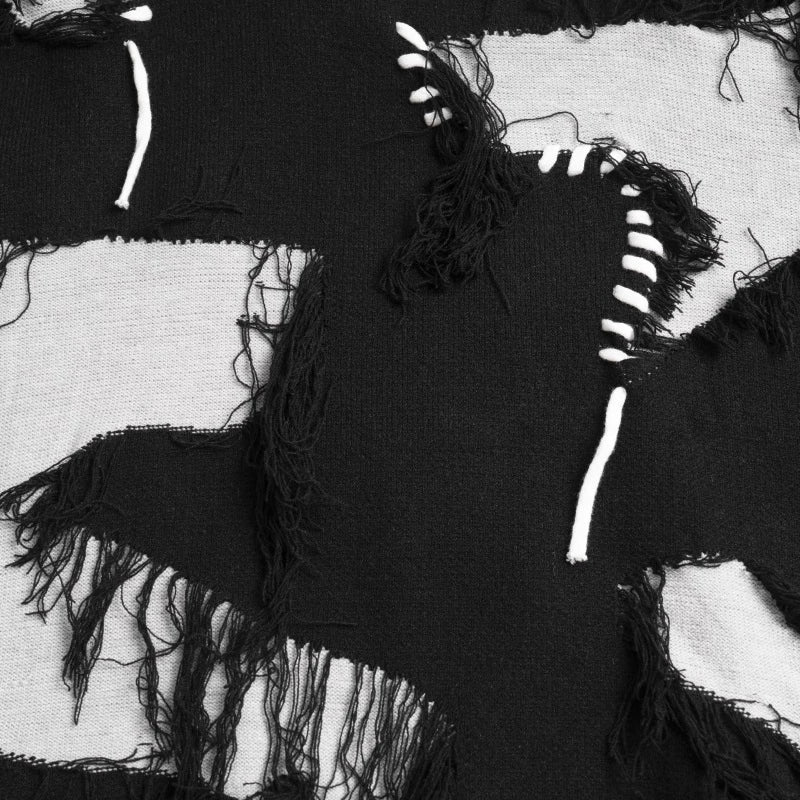 mens knitted sweater fashion tassel irregular block pullovers casual o neck unisex harajuku y2k streetwear loose knit jumpers - vintage look oversized hoodie, 2025 streetwear drop, anime inspired graphic hoodie