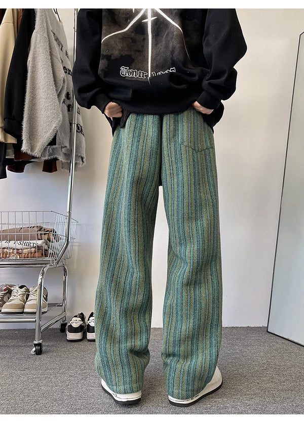 high quality stripe plaid mens trousers baggy straight fashion classic padded autumn winter casual pants male plus size m 8xl menswear bottoms