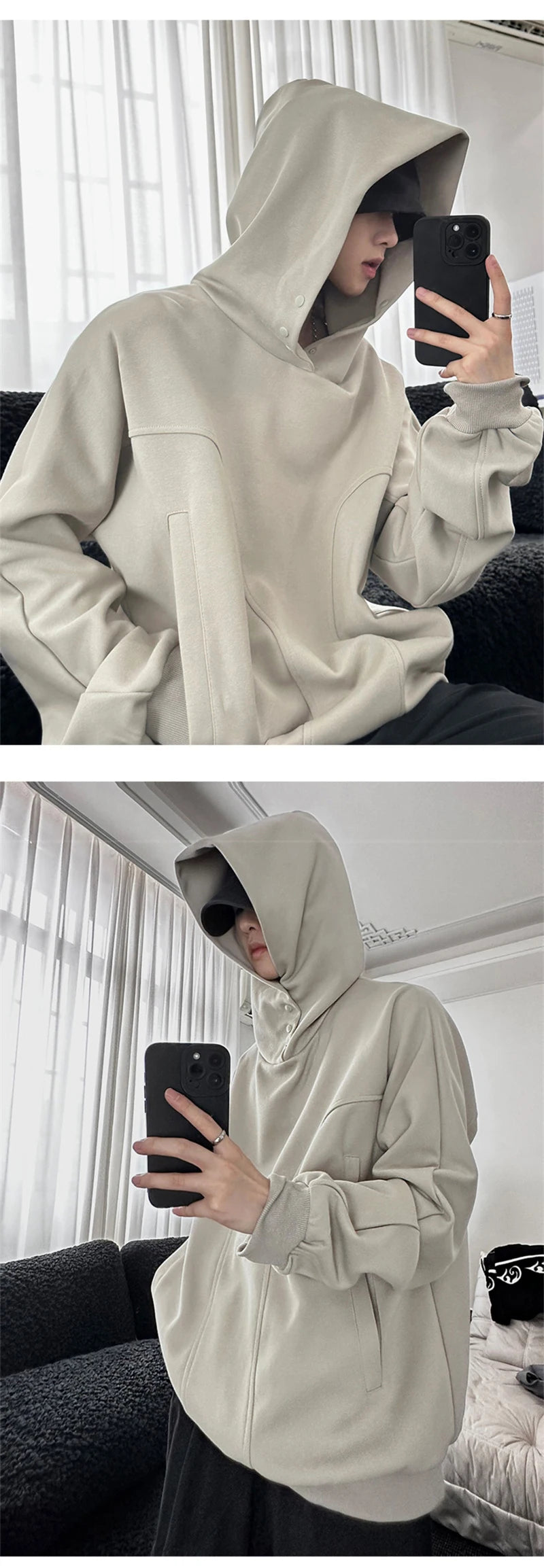 Casual Cotton Street Sweater – Autumn Fleece Button Up Neck Hip Hop Sweatshirts For Men Solid Color Oversized Y2K Hoodies High Street Fashion Hooded Tracksuit | Zip Knit Drop #124