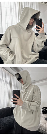 Casual Cotton Street Sweater – Autumn Fleece Button Up Neck Hip Hop Sweatshirts For Men Solid Color Oversized Y2K Hoodies High Street Fashion Hooded Tracksuit | Zip Knit Drop #124