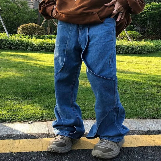 2023 cool design blue gothic baggy men jeans pants y2k clothes korean fashion women straight solid denim trousers pantalon homme stacked flare jeans
