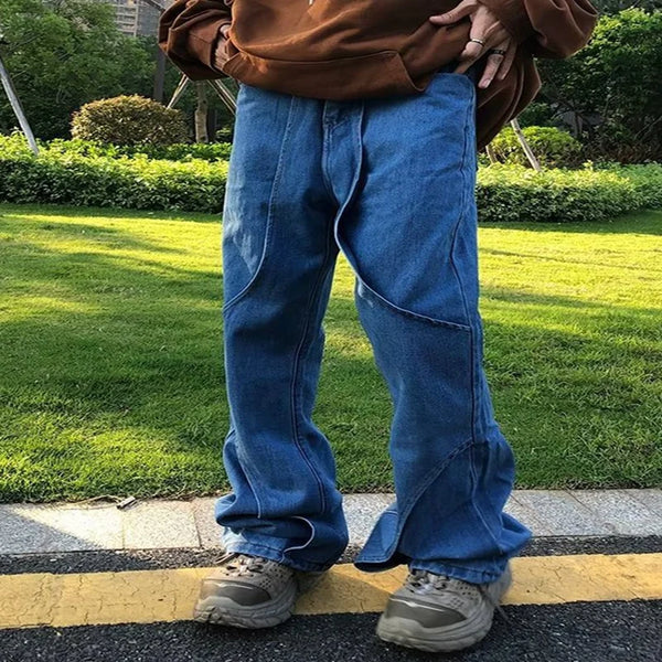 2023 cool design blue gothic baggy men jeans pants y2k clothes korean fashion women straight solid denim trousers pantalon homme stacked flare jeans