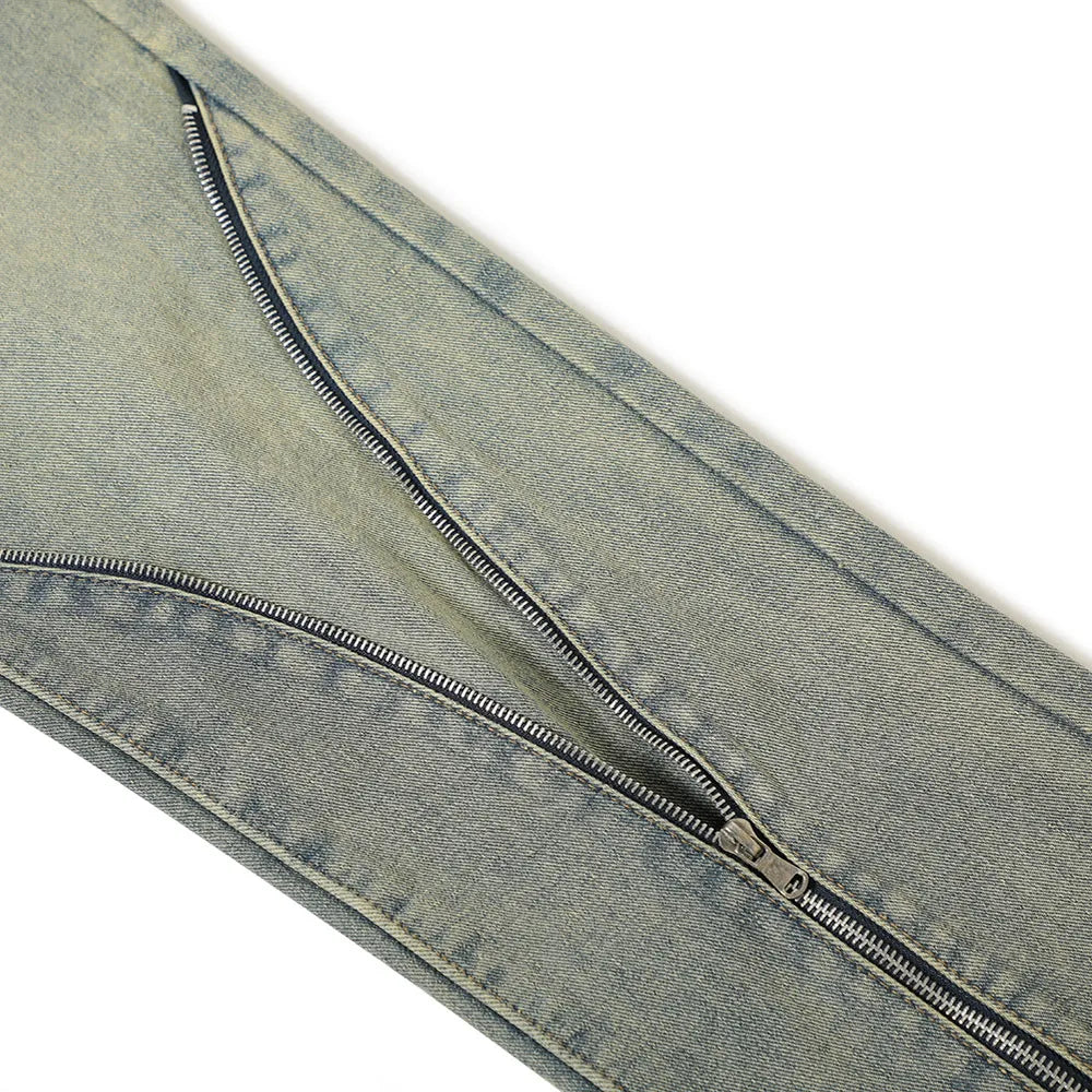 streetwear mens zipper jeans solid color patchwork straight jeans summer casual hip hop denim pants high street loose trousers unique jeans style 3491