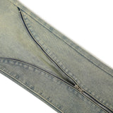 streetwear mens zipper jeans solid color patchwork straight jeans summer casual hip hop denim pants high street loose trousers unique jeans style 3491