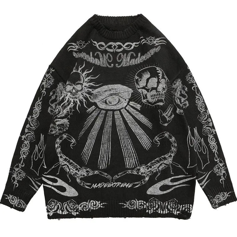 grunge knit pullover for fall and winter, oversized aesthetic with urban style, mens fashion layer for modern streetwear coll