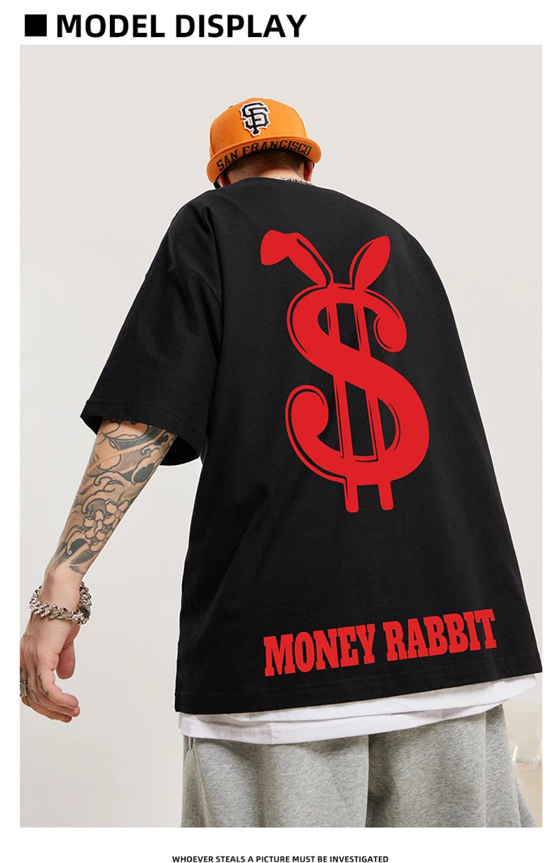 Harajuku Crying character – Money Rabbit Funny Graphic Printed T Shirt For Men Oversized