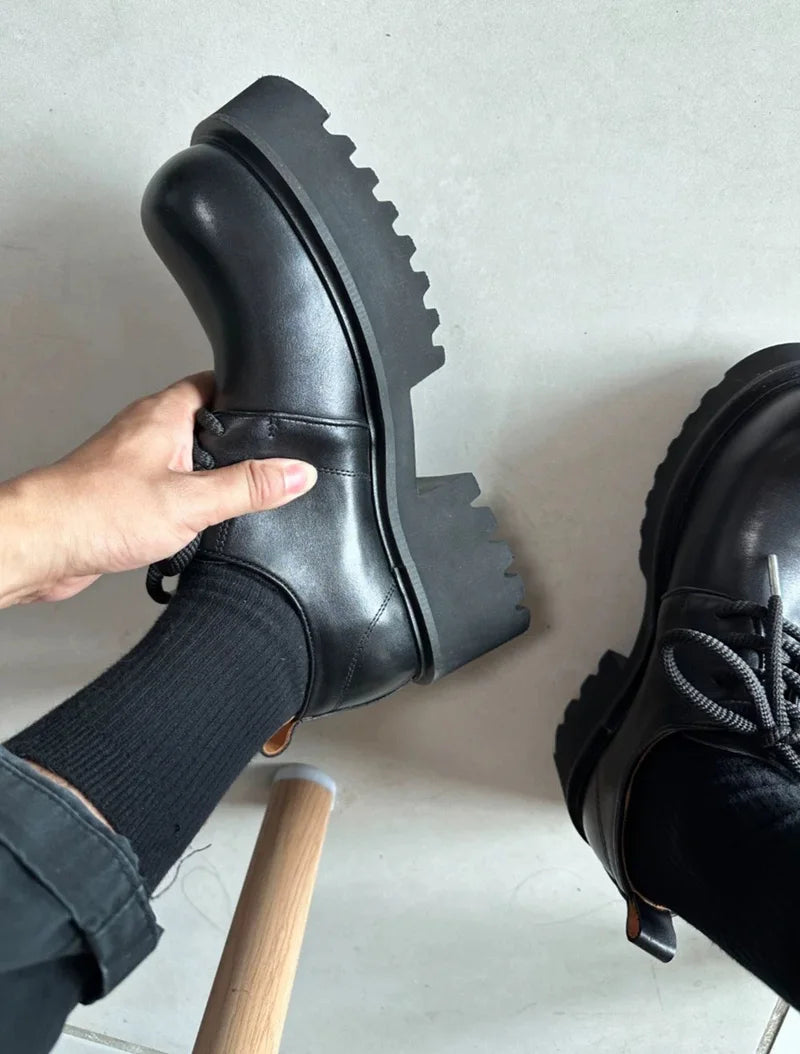 Genuine Leather Increasing Rubber Foam Sole Lightweight Derby Shoes Men Streetwear Fashion Real Cow Leather High Heels Shoes