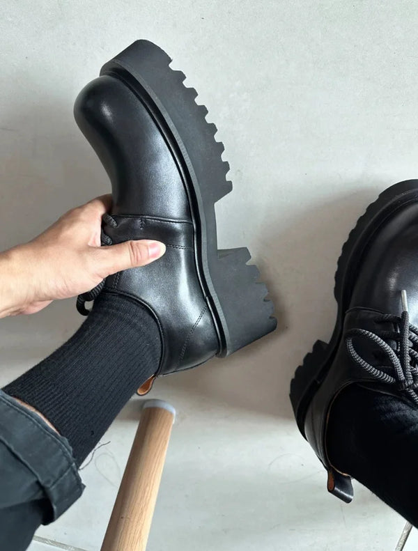 Genuine Leather Increasing Rubber Foam Sole Lightweight Derby Shoes Men Streetwear Fashion Real Cow Leather High Heels Shoes