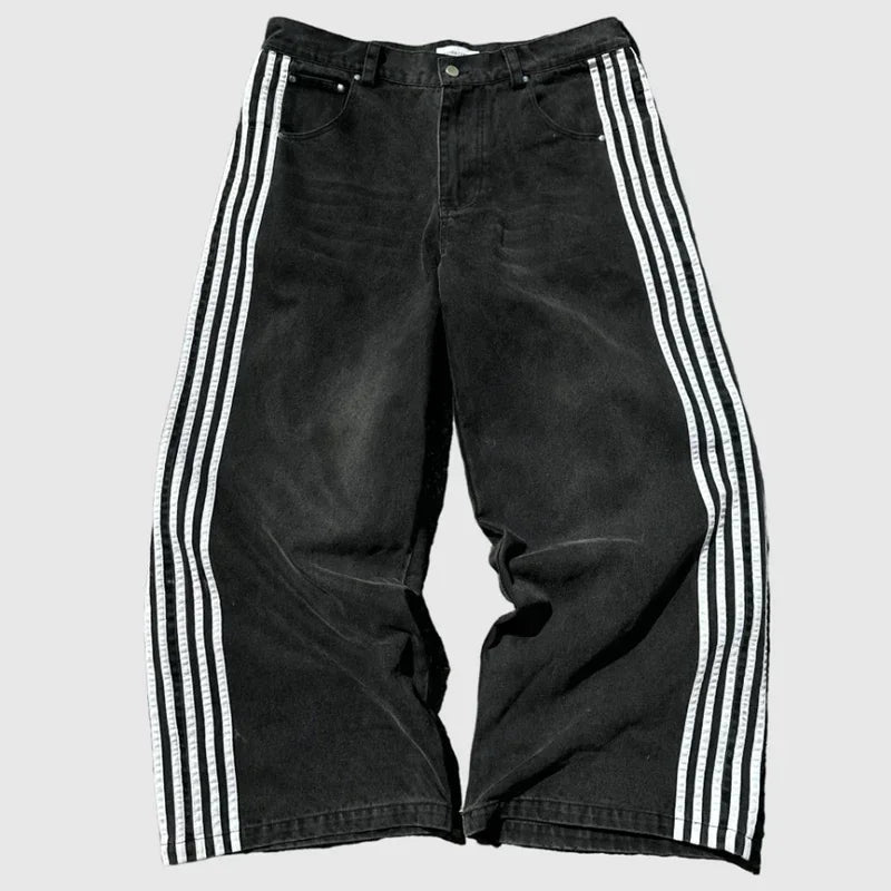 harajuku y2k baggy jeans high quality embroidered striped sweatpants baggy jeans women streetwear casual wide leg denim pants unique joggers style 4768