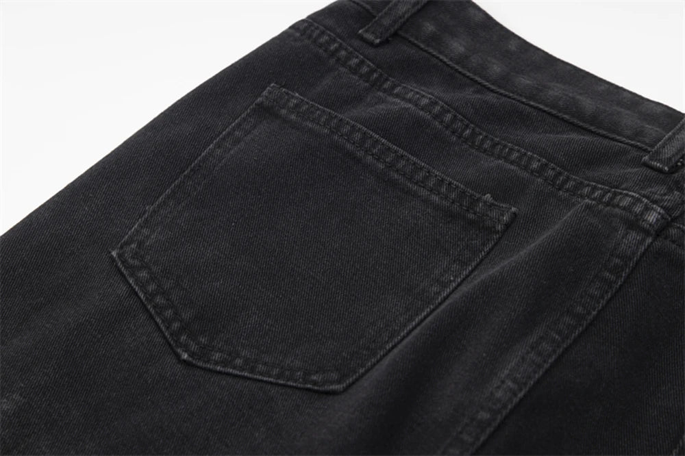 detachable button black washed baggy jeans for men straight harajuku ropa hombre loose denim trousers oversized cargo pants unique cargo style 617