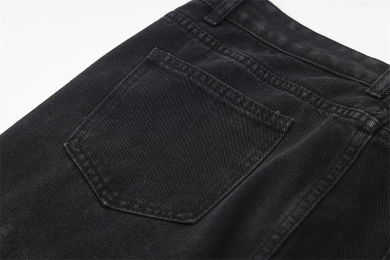 detachable button black washed baggy jeans for men straight harajuku ropa hombre loose denim trousers oversized cargo pants unique cargo style 617