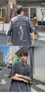 Y2k Angelcore design – Gothic Letter Rose Printed T Shirt Men Hip Hop Fashion Overs