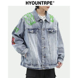 Men Harajuku Graffiti Denim Jacket and Coat Fashion Hip Hop Long Sleeve Jean Patchwork Outerwear Casual Streetwear Jeans Jack - variant style 9a801f for streetwear fashion