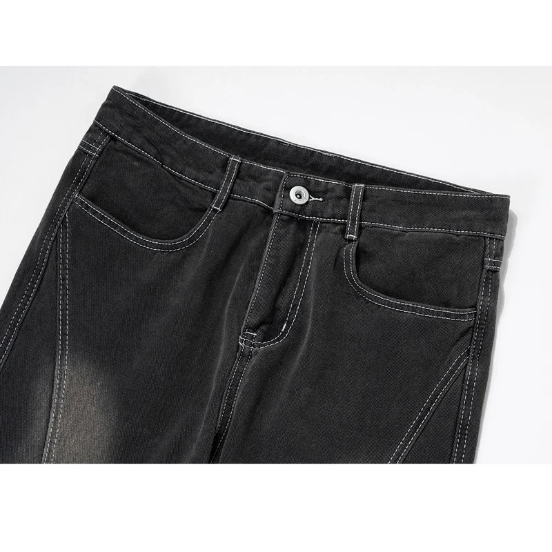black gray gradient slim jeans floor mop flared pants high street new trendy fashionable hip hop washed vintage mens jean pants unique jeans style 913