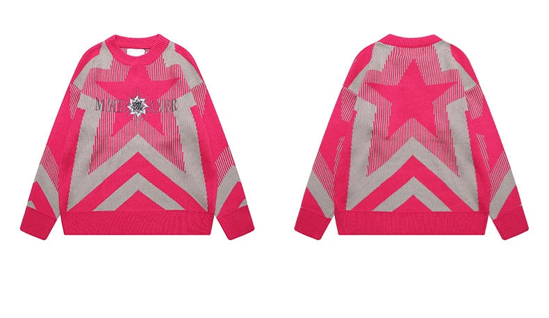 stars knitted sweater unisex harajuku letter embroidery sweater casual pink color pullover streetwear sweaters jumpers knitwear high quality cotton pullover, streetwear fashion hoodie, urban wear with bold artwork
