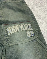 American Classic Letter Pattern High Waist Washed Jeans Women's Y2K High Street Harajuku Loose Button Punk Casual Overalls Men's