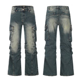 streetwear side pockets pleated washed blue jeans unisex straight baggy y2k denim pants ropa hombre casual cargo pants oversized utility cargo pants