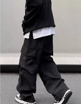 fashion loose streetwear cargo pant unisex casual multi pocket wide legs drewstring trousers hip hop joggers mens baggy pants relaxed fit joggers