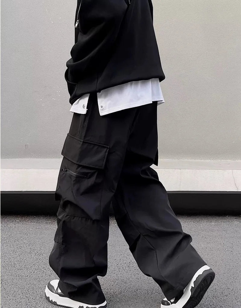 fashion loose streetwear cargo pant unisex casual multi pocket wide legs drewstring trousers hip hop joggers mens baggy pants relaxed fit joggers