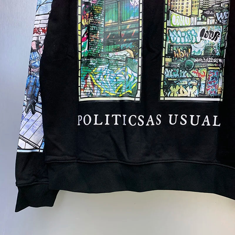 24Ss Autumn And Winter Who Decides War Hoodies Vintage City Cartoon Pr