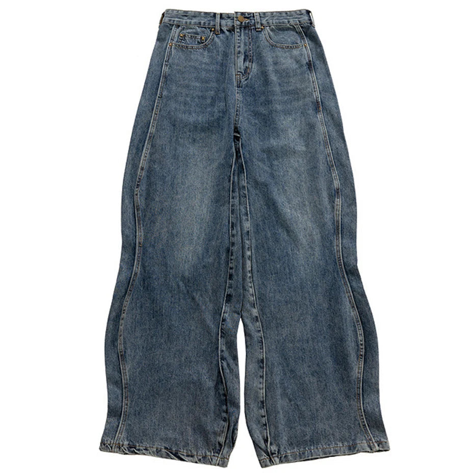 mens blue baggy jeans irregular patchwork streetwear hip hop loose jeans trousers male luxury designer denim pants stacked flare jeans