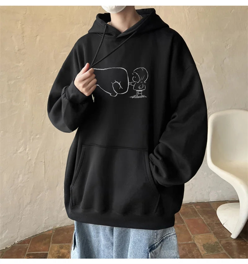 Funny Cartoon Fist Bump Kawaii Graphic Hoodies For Men Y2K Streetwear Oversized Pullover Sweatshirts Hombre Fleece Clothing