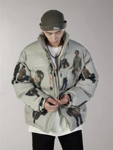 Hip Hop Jacket Parka Human Graffiti Print Men Winter Windbreaker Streetwear Harajuku Padded Jacket Coat Warm Outwear Hipster New