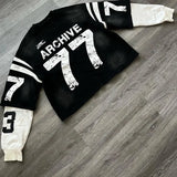 Trendy Brand Alphanumeric Printing Oversized Splicing Long-sleeved Men Y2k Street Hip-hop Rock Casual Retro Pullover Women