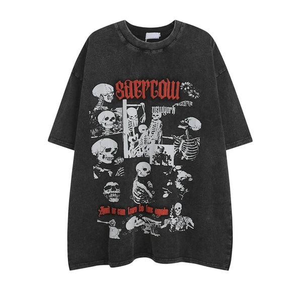 Vaporwave Streetwear – 2023 Streetwear T Shirt Skull Skeleton Graphic Hip Hop Overs – Urban Streetwear for Men & Women