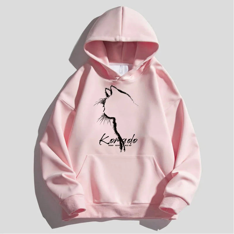Autumn Men's Cotton Hoodie Winter Women's Warm Hoodie Sketching Cat Print Large Top Japan Harajuku High Quality Men's Clothing