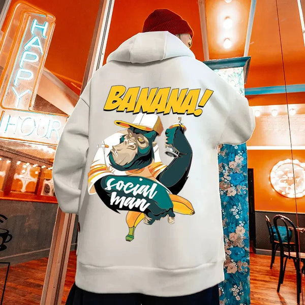 Cartoon Gorilla Banana Graphic Men's Hoodies Autumn Oversized Hip Hop Fashion Hooded Sweatshirt
