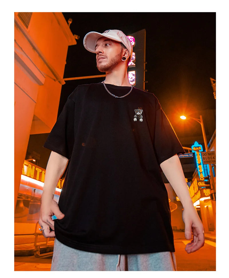 Anime Oversized shirt – American Street Bear Printed Men T Shirt Summer Crewneck