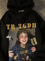 American Retro Oversized Hoodies For Men Graphic Print Streetwear New Hooded Sweatshirts Autumn Hip Hop Fashion Y2K Hoodie