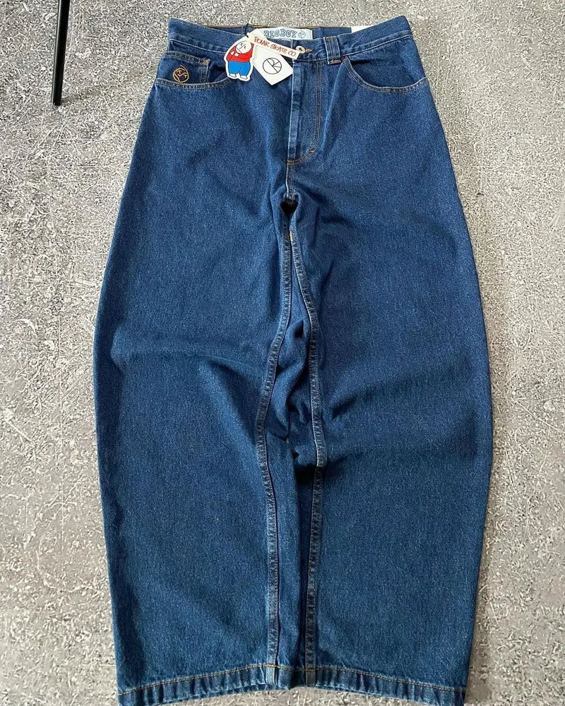 hip hop streetwear big boy jeans y2k embroidery pattern retro blue baggy jeans pants men women fashion pants clothing unique jeans style 1617