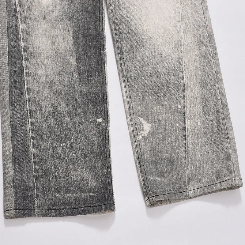 frog drift american style nostalgia vintage washable pure cotton loose zipper straight jeans long pants trousers for men women unique jeans style 1329
