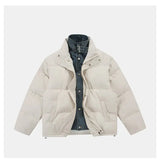 Winter Splice Denim Cotton-padded Jacket Men Women Stand Collar Fashion Loose Casual Thicken Warm Parkas Jacket Boyfriend Coat