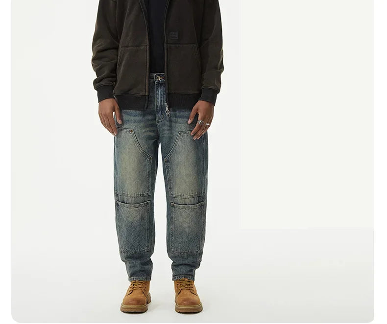 men streetwear fashion loose casual plus size denim harem jeans pant cityboy retro splice pocket cargo jeans trousers 40 38 unique cargo style 3194