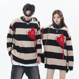 hip hop destroyed ripped holes knitted sweater mens casual y2k striped o neck pullover sweater unisex harajuku streetwear jumper - soft fleece-lined outerwear, urban fashion pullover, graphic printed hoodie for men and women
