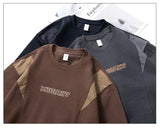 Men Handsome Splice Embroidery Fashion Loose Casual Pullover Sweatshir