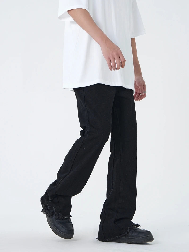 high street micro flare denim pants slim white jeans overall mens fashion casual vibe relaxed solid color washing jeans pants unique jeans style 2022