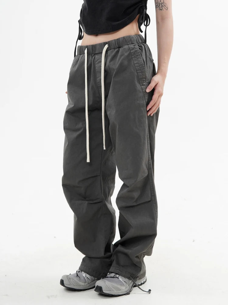 knee fold baggy pants unisex casual elastic waist straight trousers streetwear fashion drawstring women men hip hop y2k joggers casual joggers