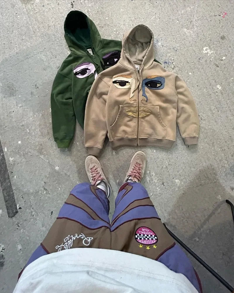 Fashionable Cartoon Embroidered Oversized Cardigan Jacket Women Y2K Ha
